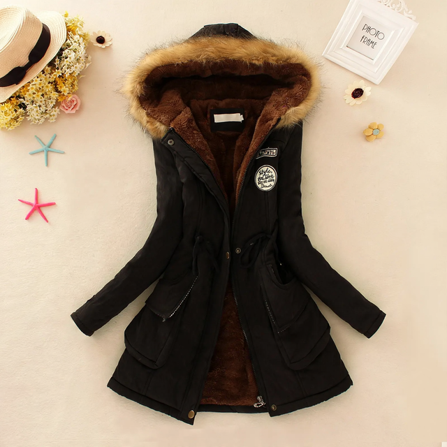 Fleece-lined hooded jacket with lambskin look