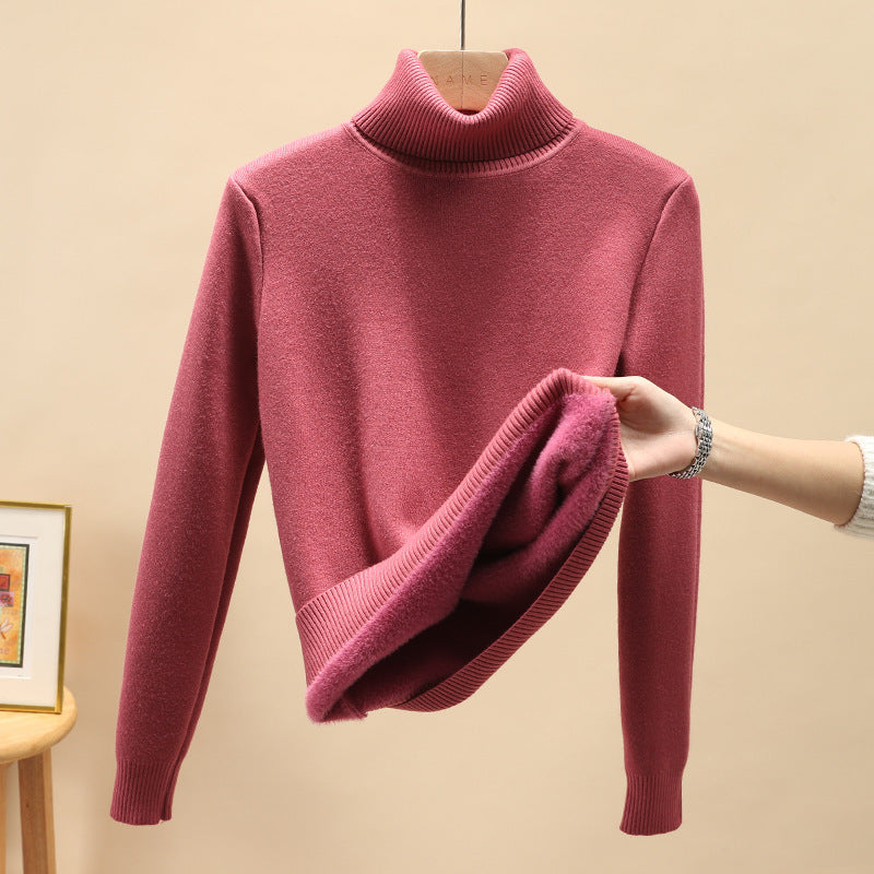 Women's pullover with stand-up collar and fleece lining