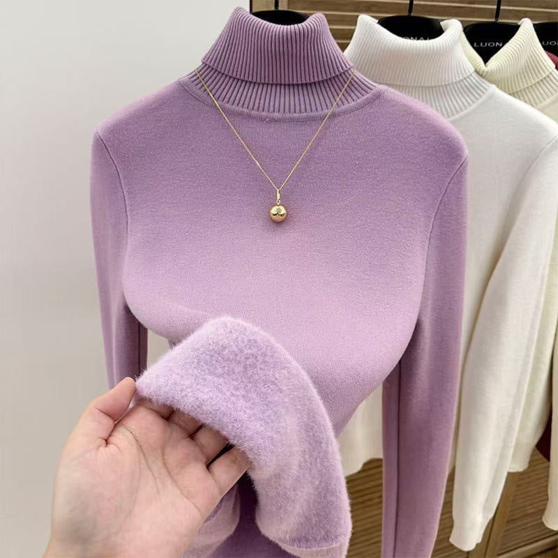 Padded women's turtleneck sweater, knitted, slim fit