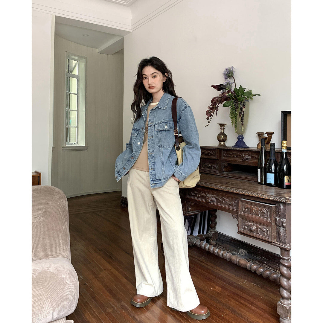 Ladies' corduroy pants with texture, wide cut