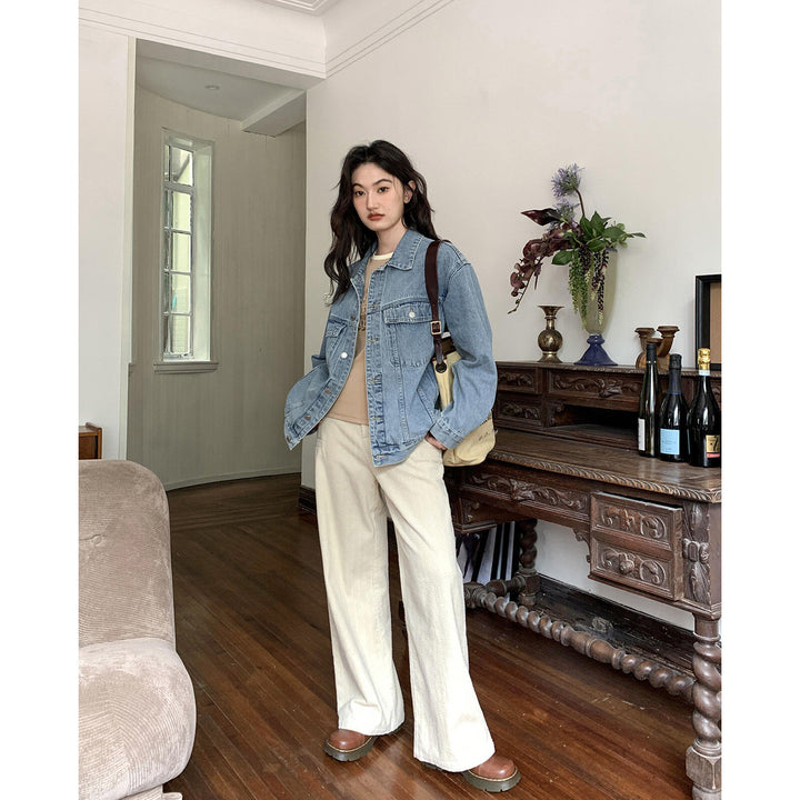 Ladies' corduroy pants with texture, wide cut