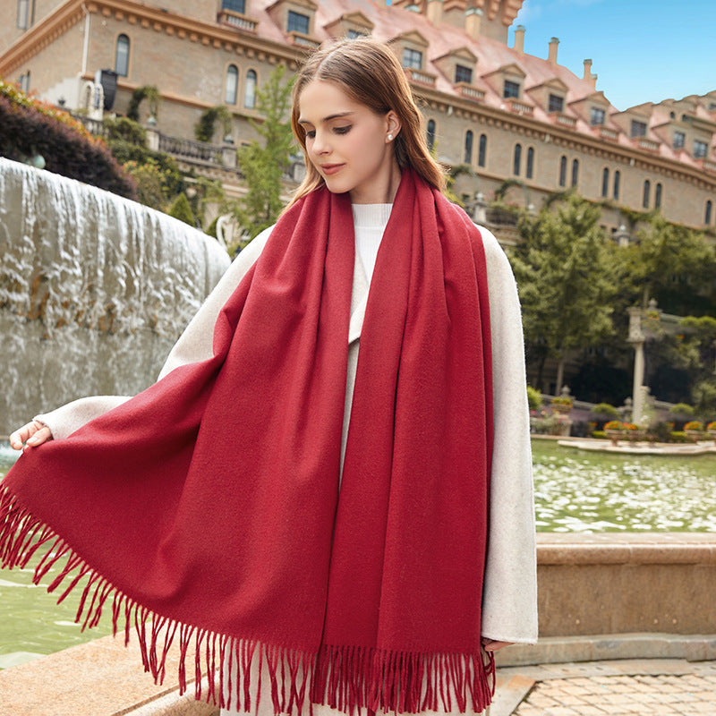 Solid color wool scarf, wearable as a scarf or stole