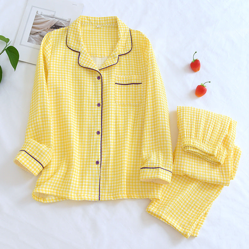 Cotton pajamas, checked, long-sleeved, for couples