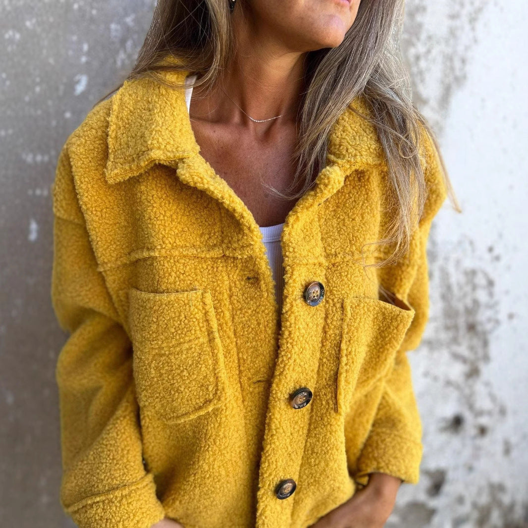 Faux fur jacket with lapels and button placket