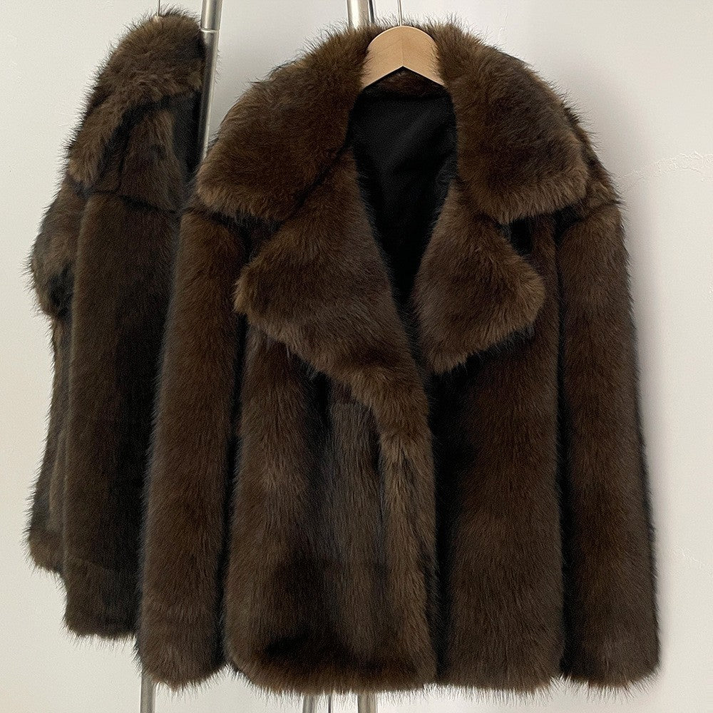 Women’s fur coat, medium length, artificial fur, winter