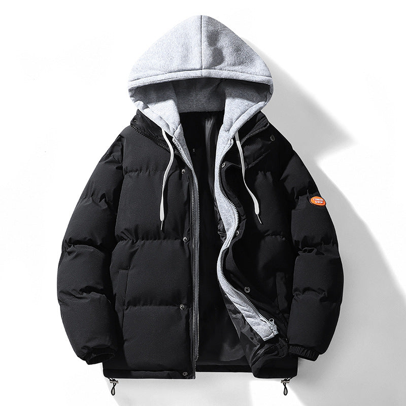 Padded hooded jacket for men, in a layered look
