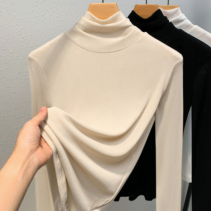 Women's turtleneck top, mesh fabric, lined