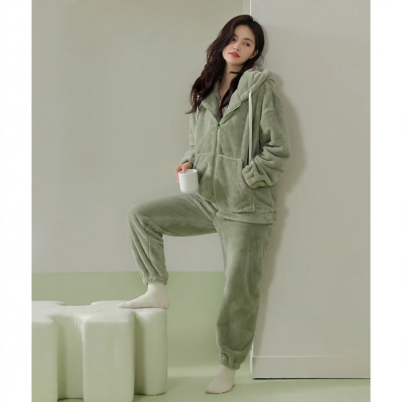 Padded hoodie pajamas with zipper, unisex
