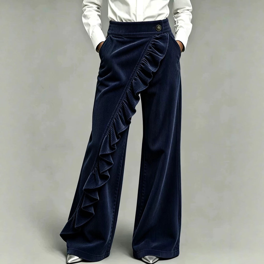 Women's corduroy pants with flared leg and high waistband