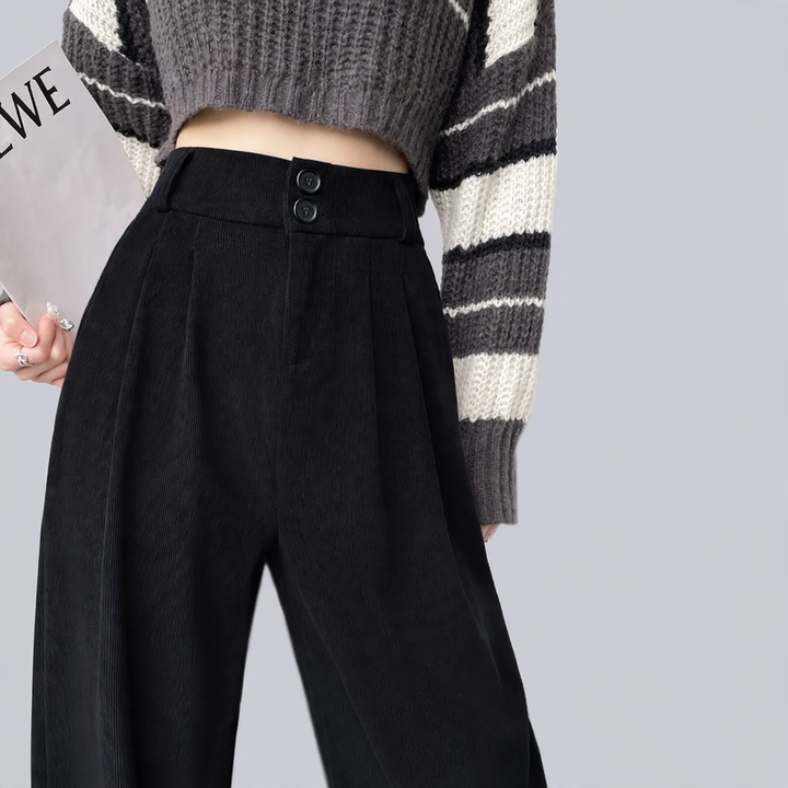 Cord wide pants with high waist for women