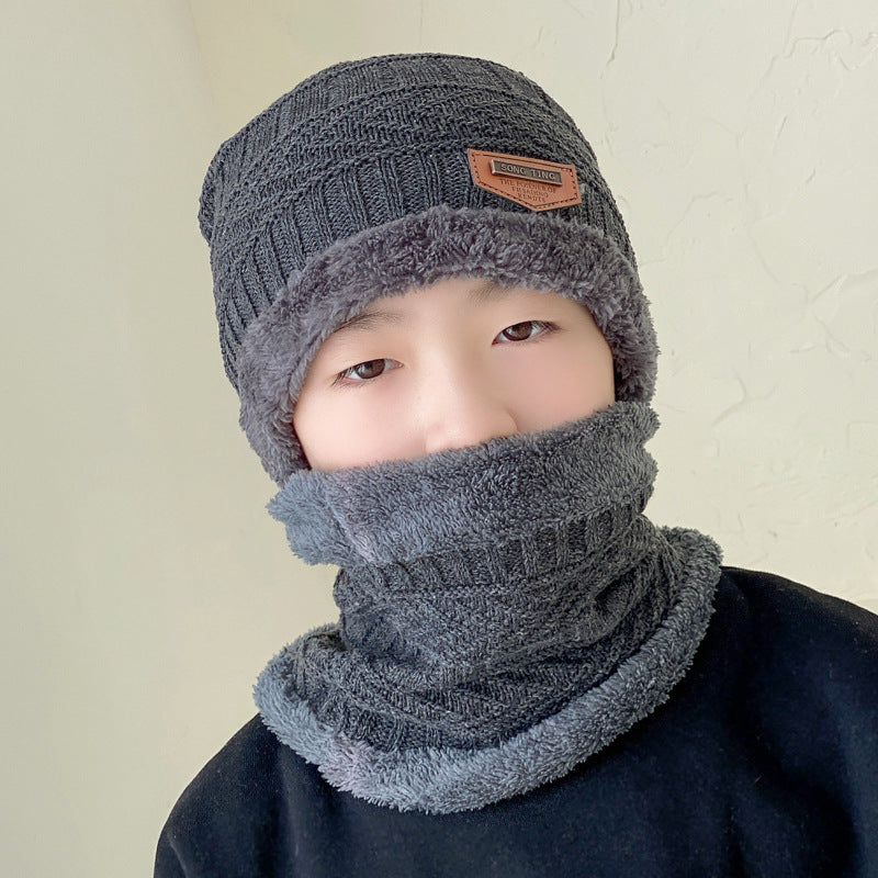 Winter Set: Padded knitted hat with ear protection and scarf