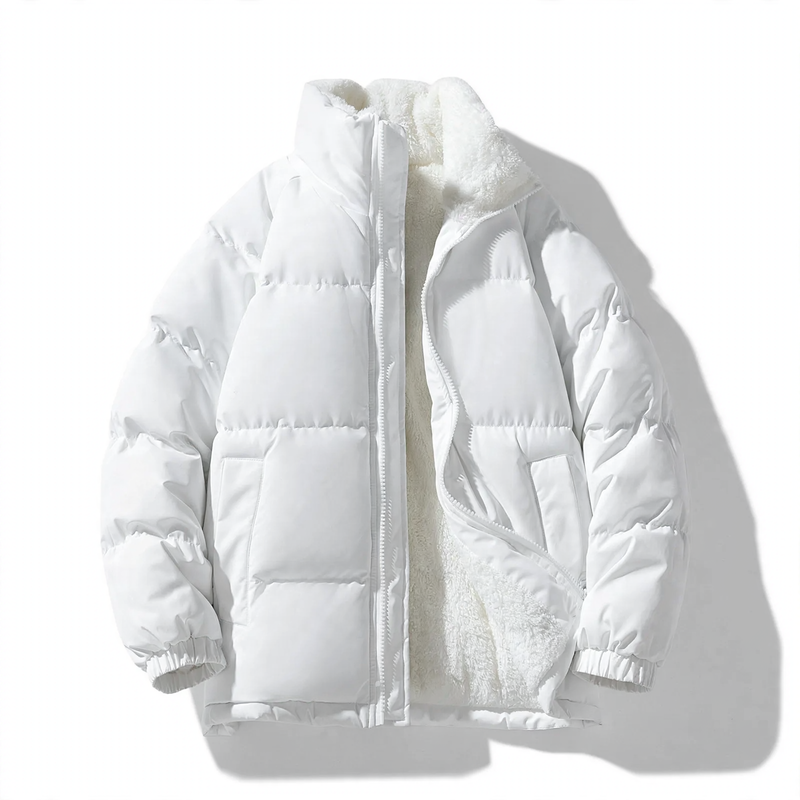 Padded men's winter jacket with hood and wind protection