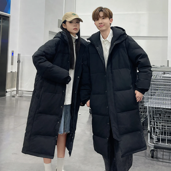 Long down coat, knee-length, for men and women
