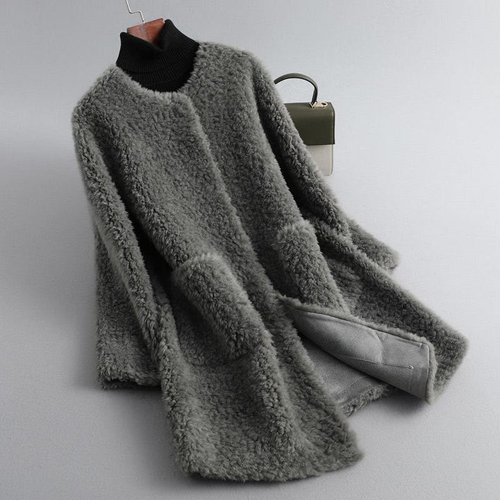Ladies Sheepskin Coat, mid-length, Granulate Look