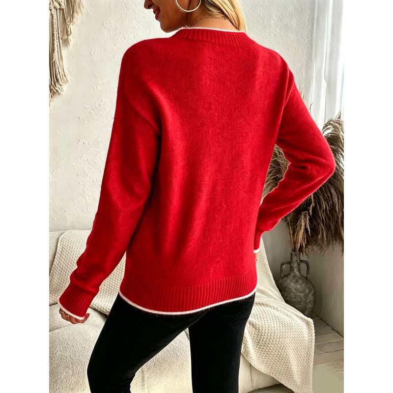 Women's knit sweater with snowflake jacquard
