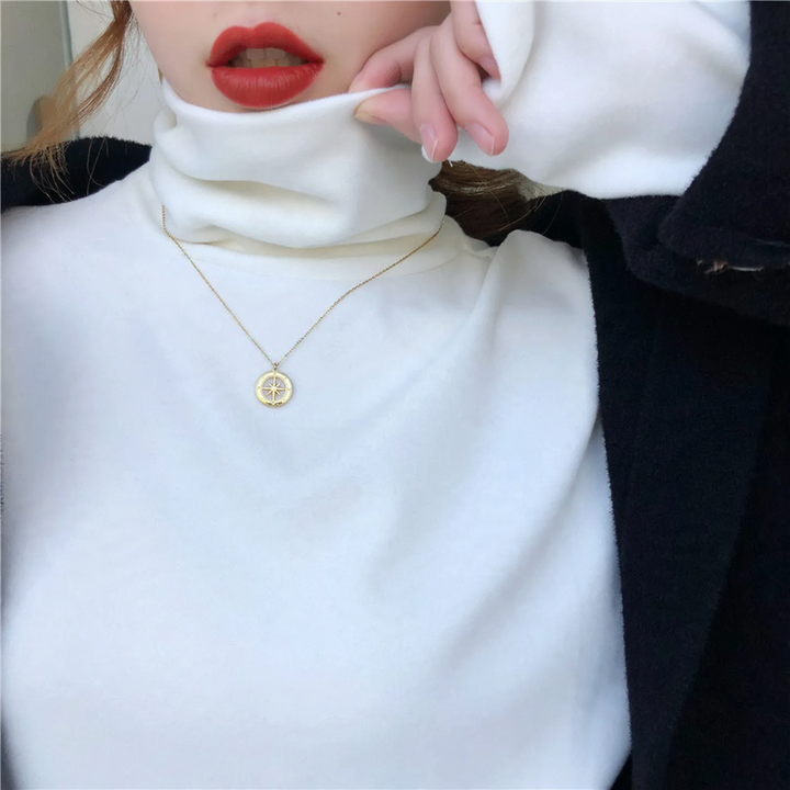 Women's Turtleneck Long Sleeve Shirt with Double-Sided Fleece