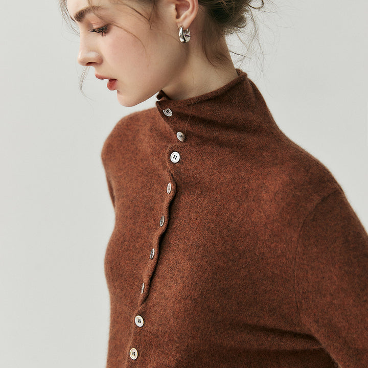 Women's cardigan with roll neck and button placket