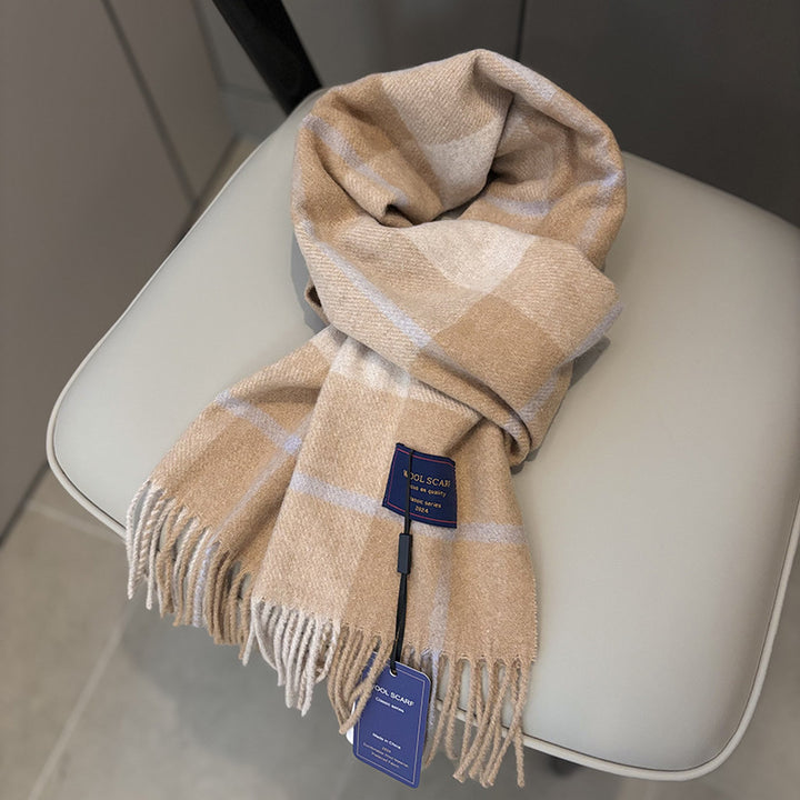 Classic wool scarf with check pattern, 190x33cm