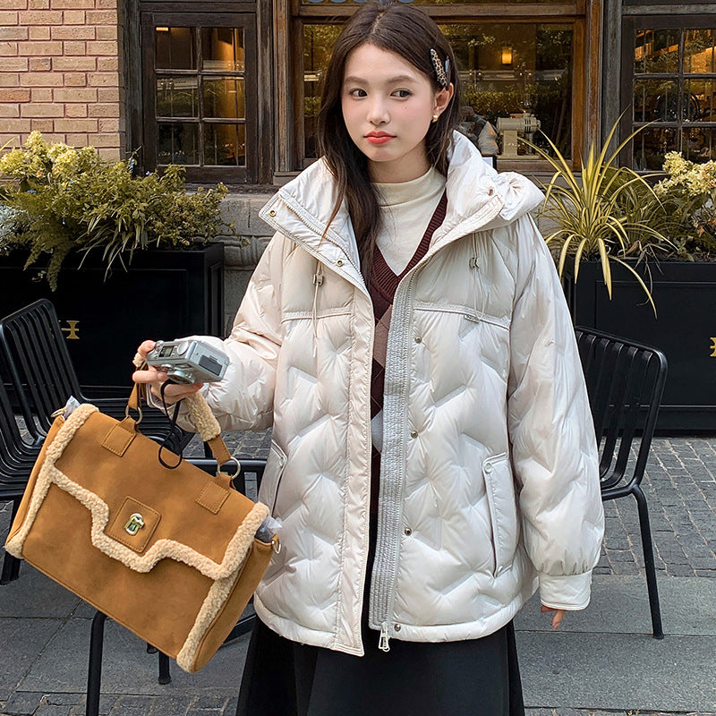 Down jacket with hood, mid-length, for women