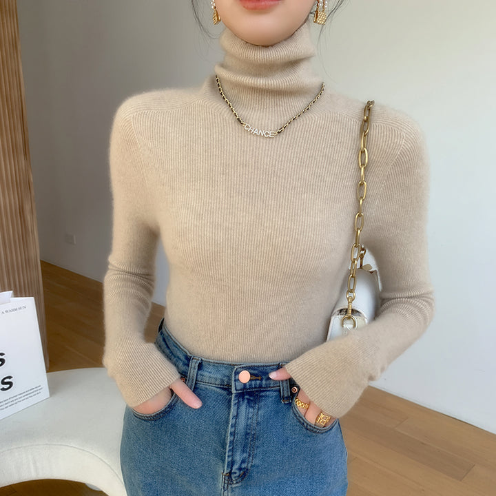 Women's turtleneck sweater made of cashmere, ribbed, slim fit