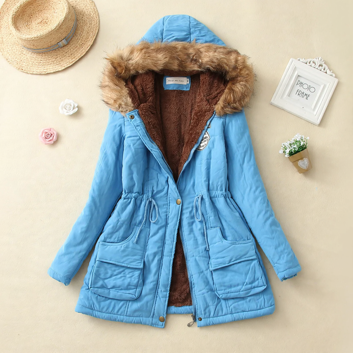 Fleece-lined hooded jacket with lambskin look