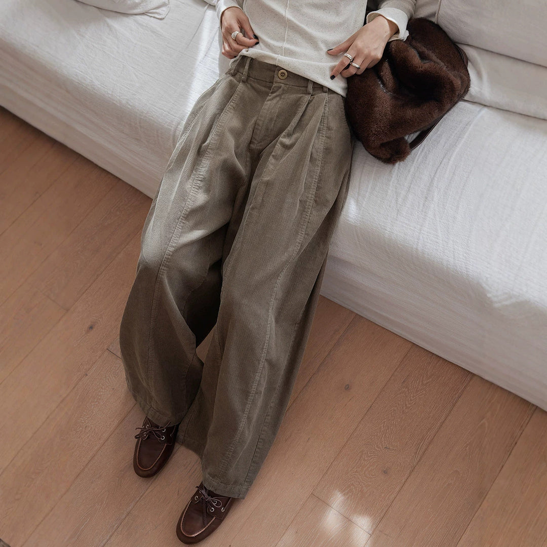 Retro-cord trousers, loose fit, women's