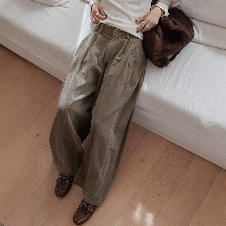 Retro-cord trousers, loose fit, women's