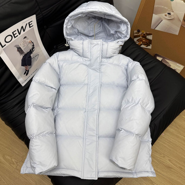Short women's down jacket with detachable hood