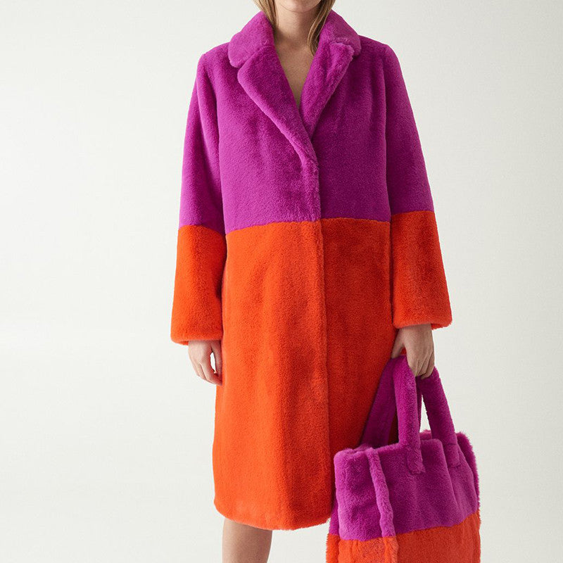 Mid-length Lambskin coat with color accents
