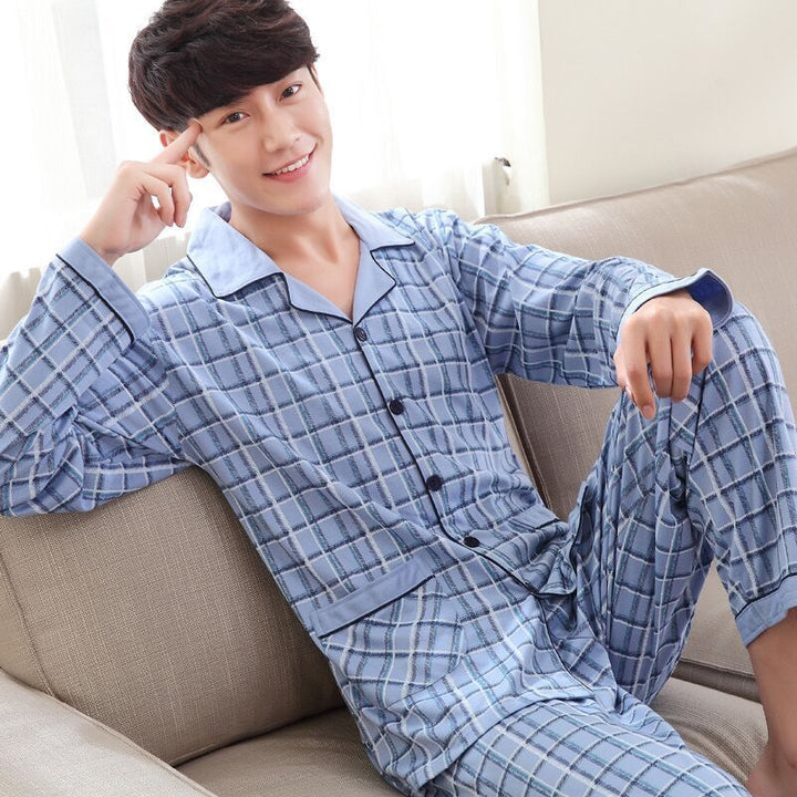 Lightweight men's pajamas made of cotton, long-sleeved