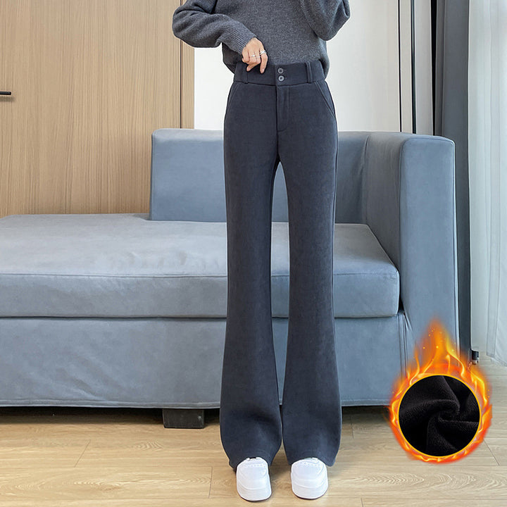 Fleece-lined corduroy pants with a slight flare