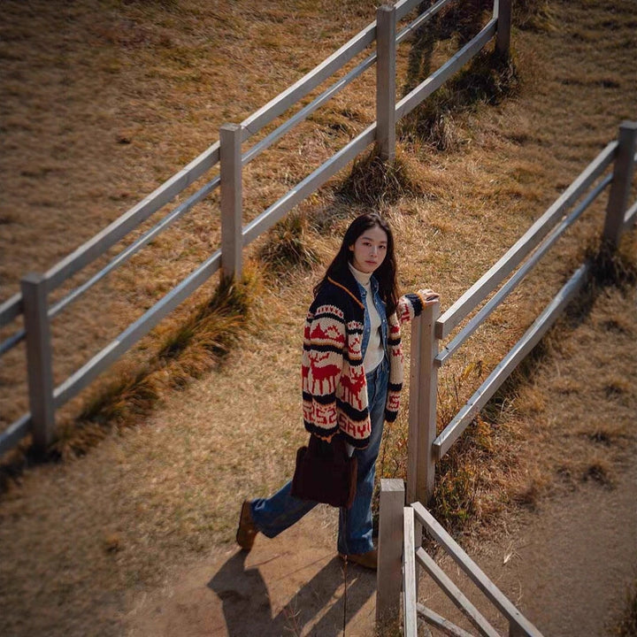 Women's cardigan in Korean style with reindeer motif