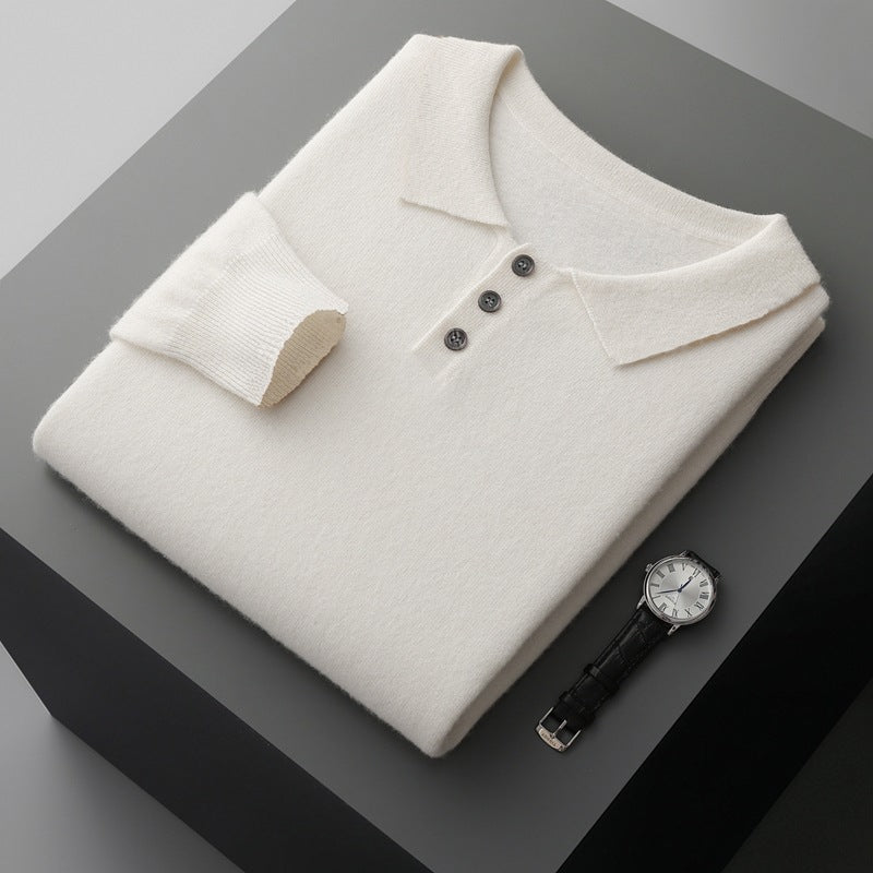 Men's wool sweater, polo collar, long sleeve, 350g