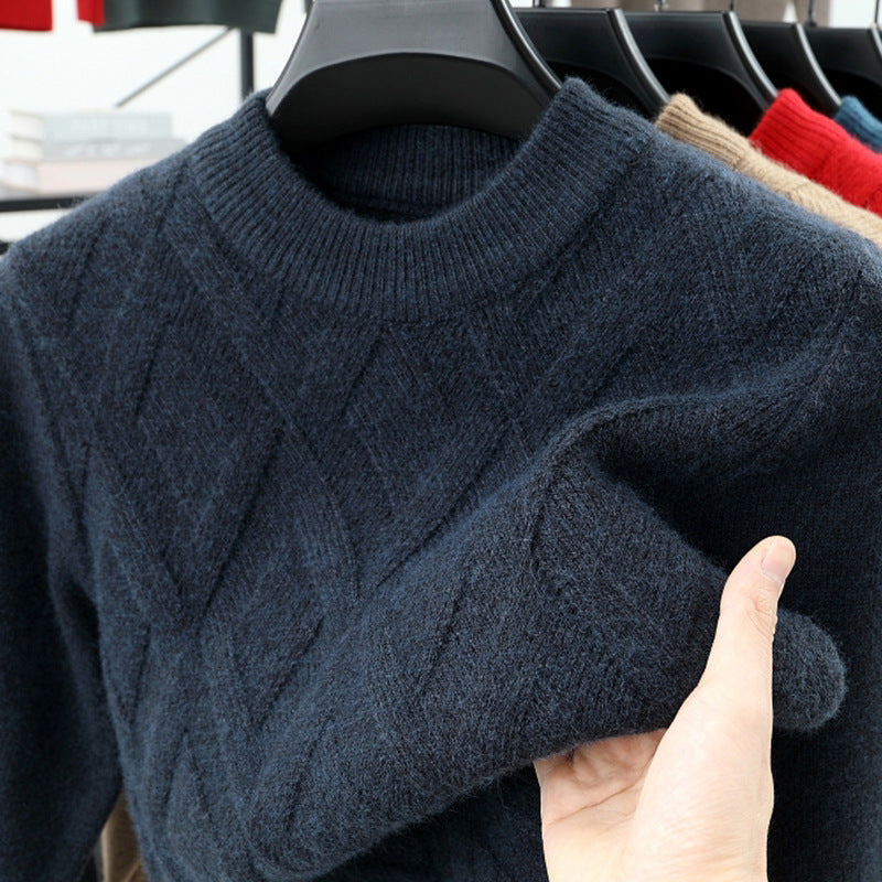 Men's wool sweater, stand-up collar, warm, plus sizes