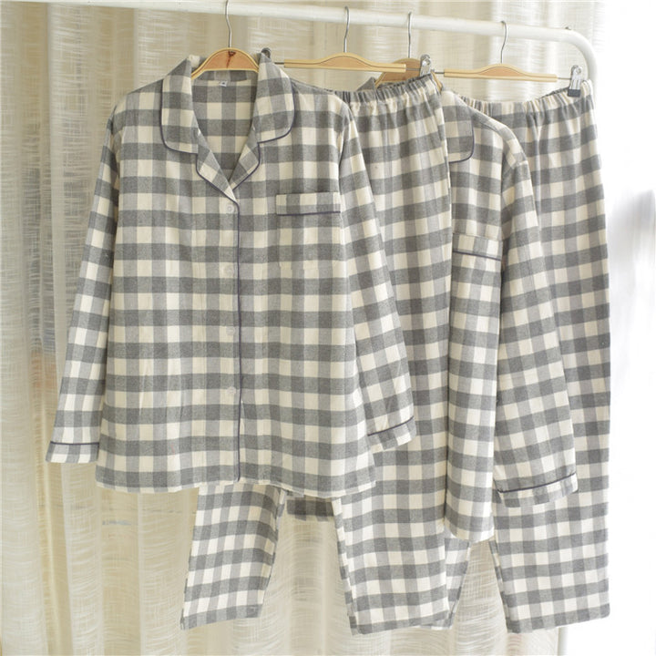 Classic plaid pajamas set for couples, long-sleeved