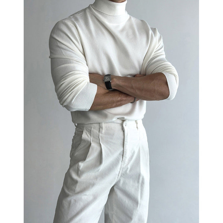 Men's knit sweater with high collar, slim fit