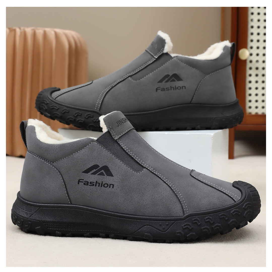 Padded men's winter boots made of suede imitation