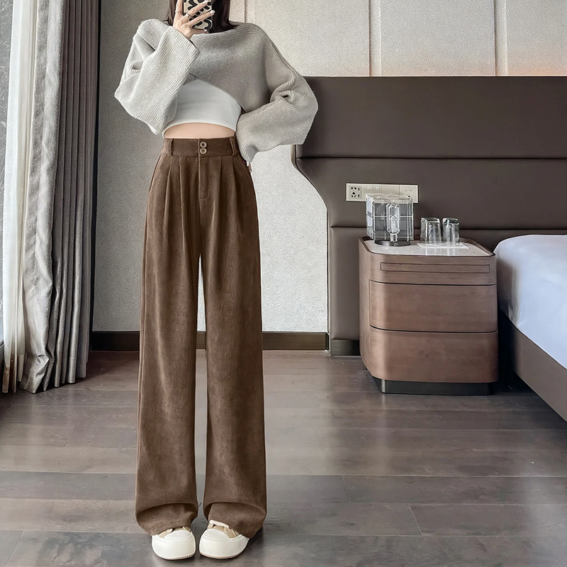 Women’s cord trousers, straight cut, lined, for spring/autumn