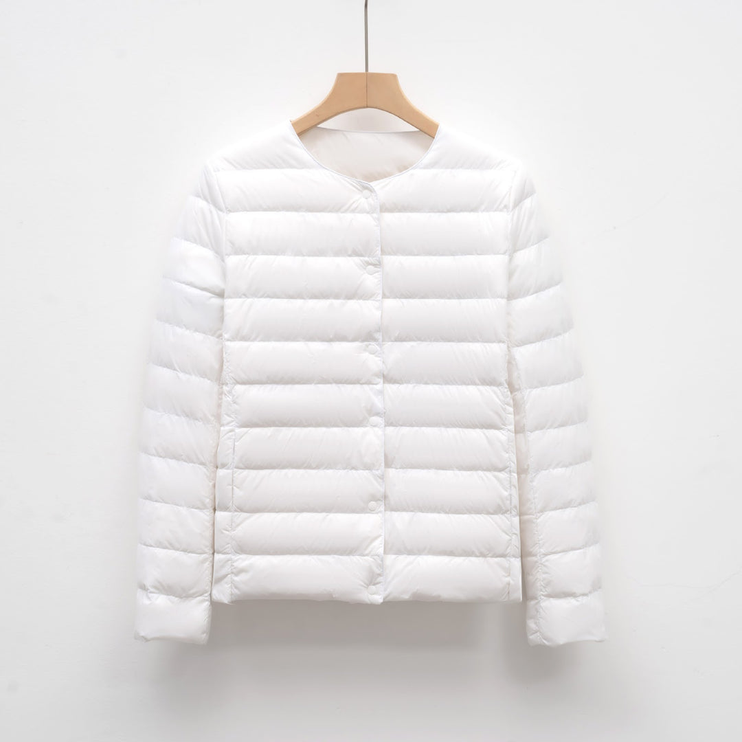 Light women's padded jacket with round neck