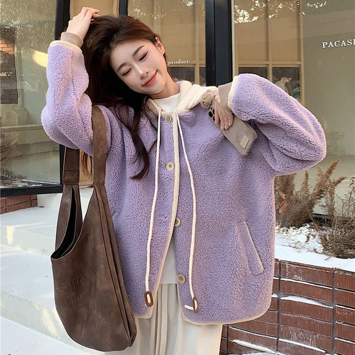 Lambswool hooded jacket for women, casual style