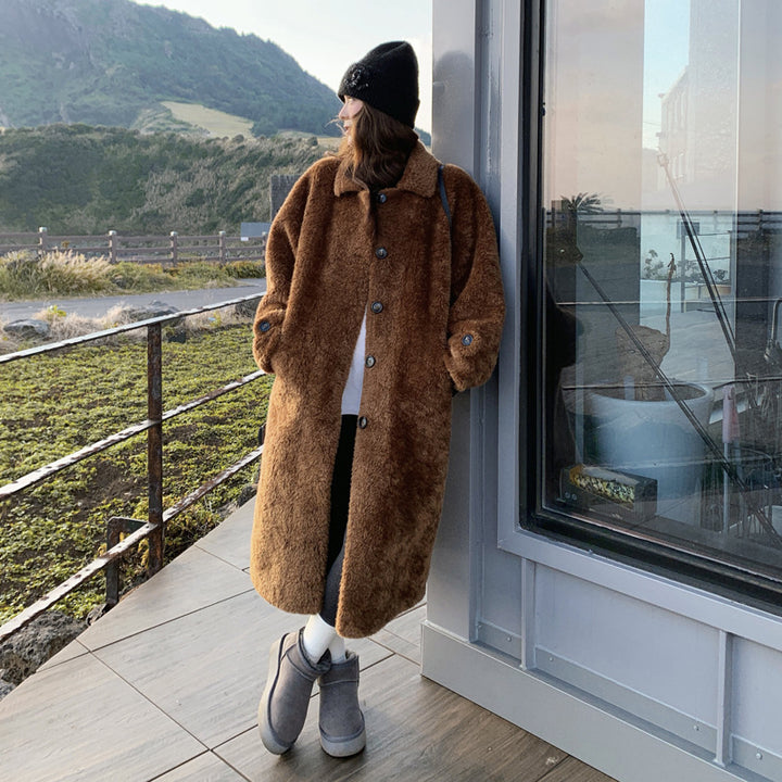 Women's lamb fur imitation coat, long