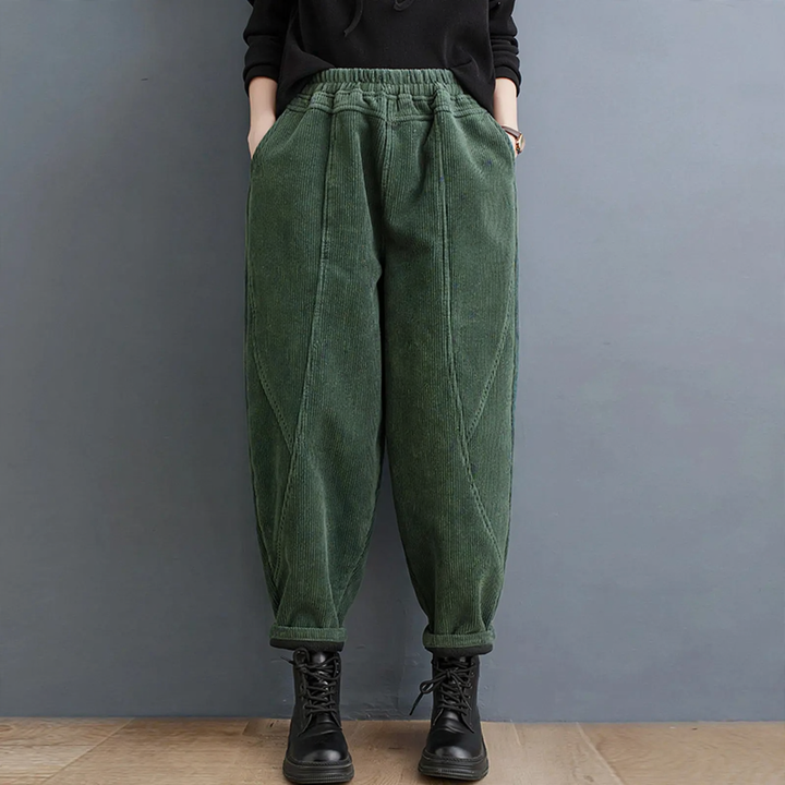 Padded corduroy harem pants for women