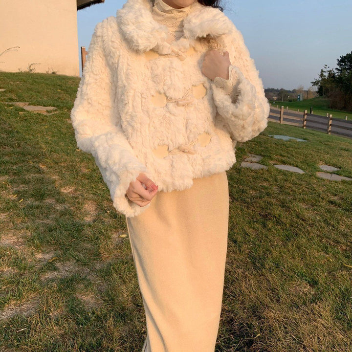 Faux fur jacket with toggle buttons