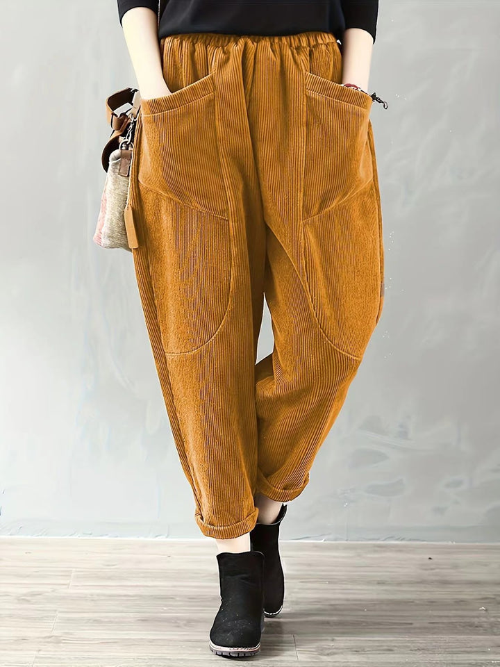 Fleece-lined cord harem pants with elastic waistband