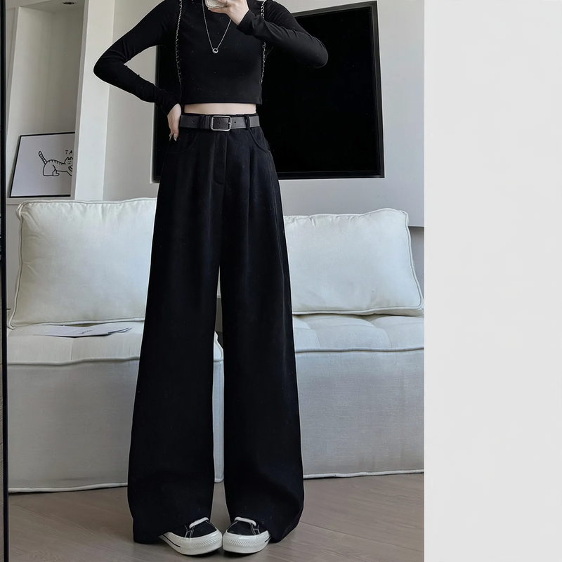Women's corduroy trousers, wide cut, high waisted