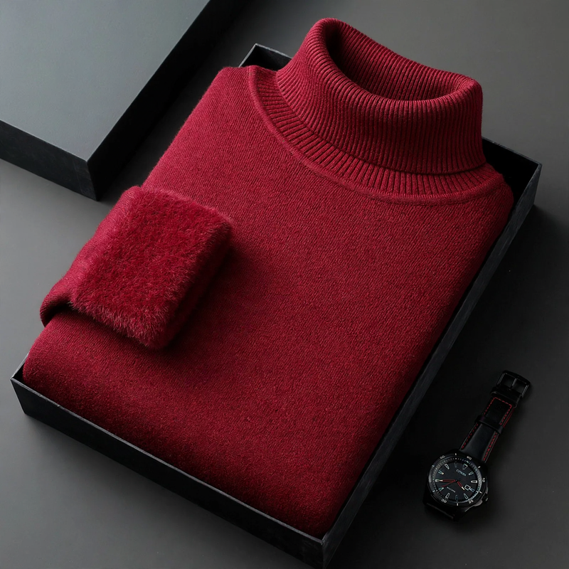 Men's knitted sweater with roll neck and wool blend