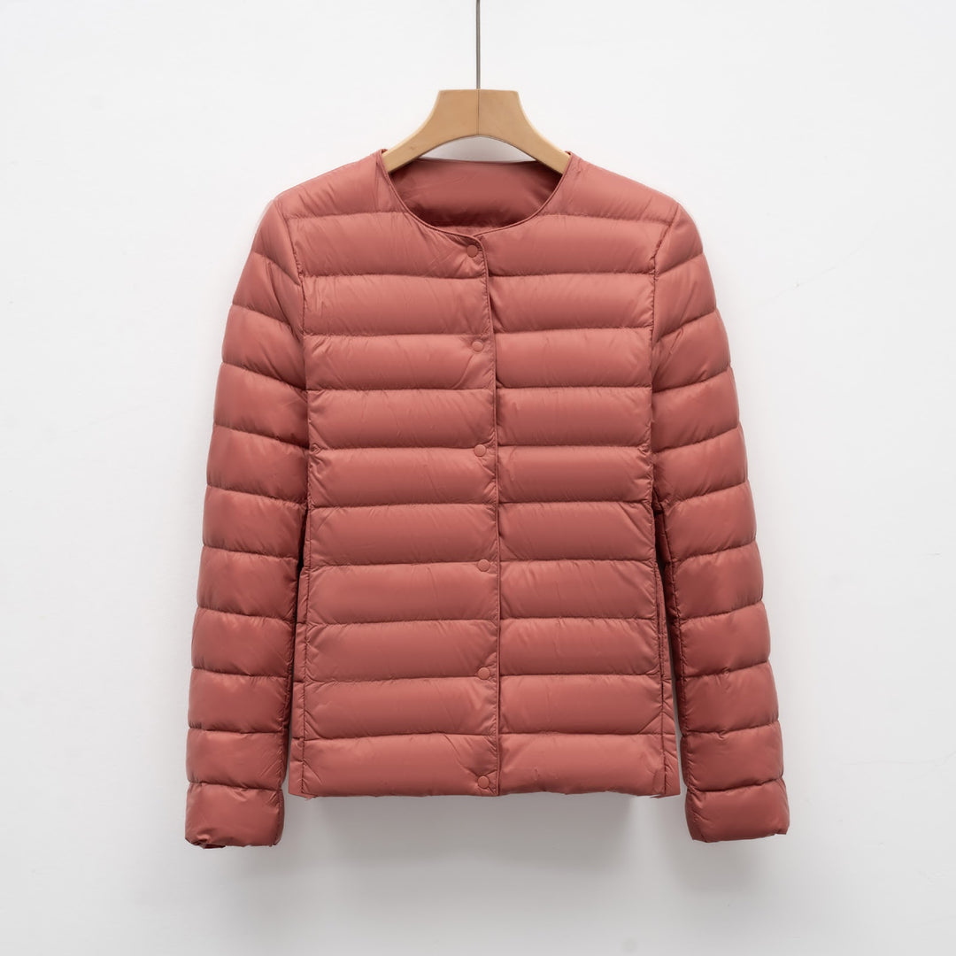 Light women's padded jacket with round neck