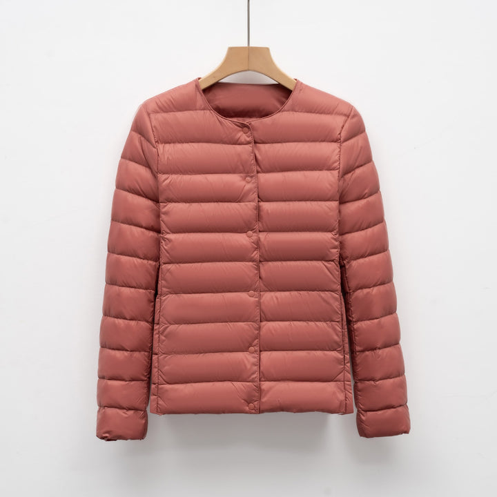 Light women's padded jacket with round neck