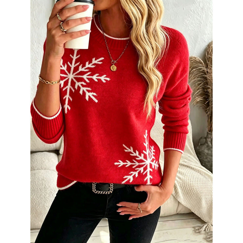 Women's knit sweater with snowflake jacquard