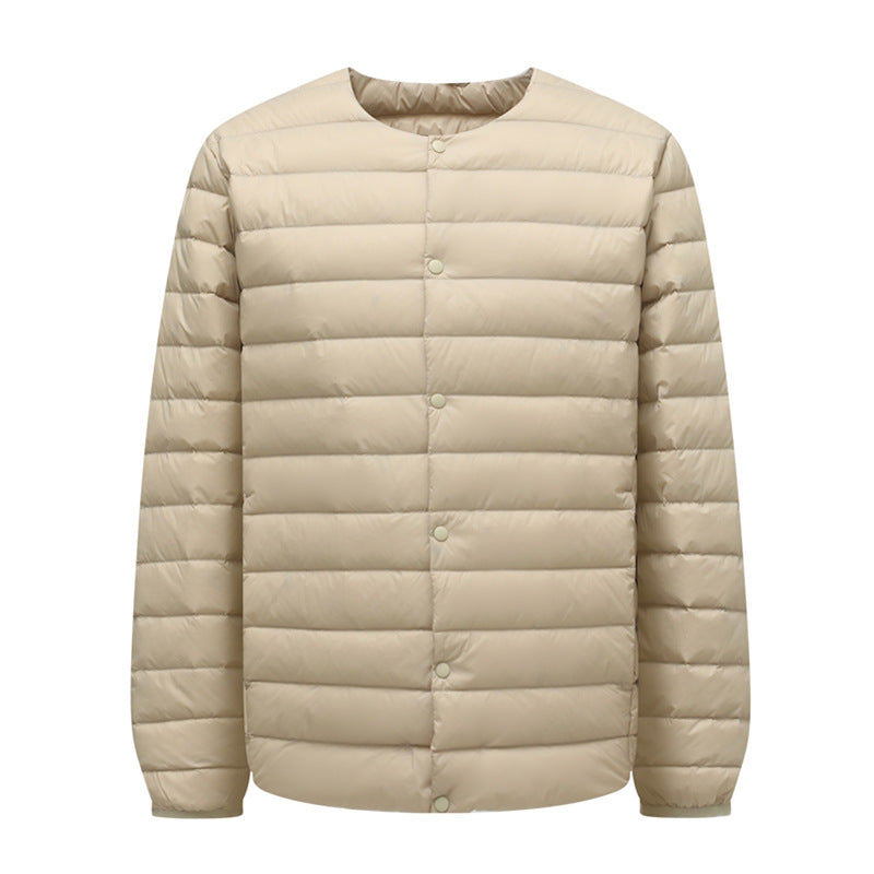 Unisex down jacket, lightweight, with adjustable neckline